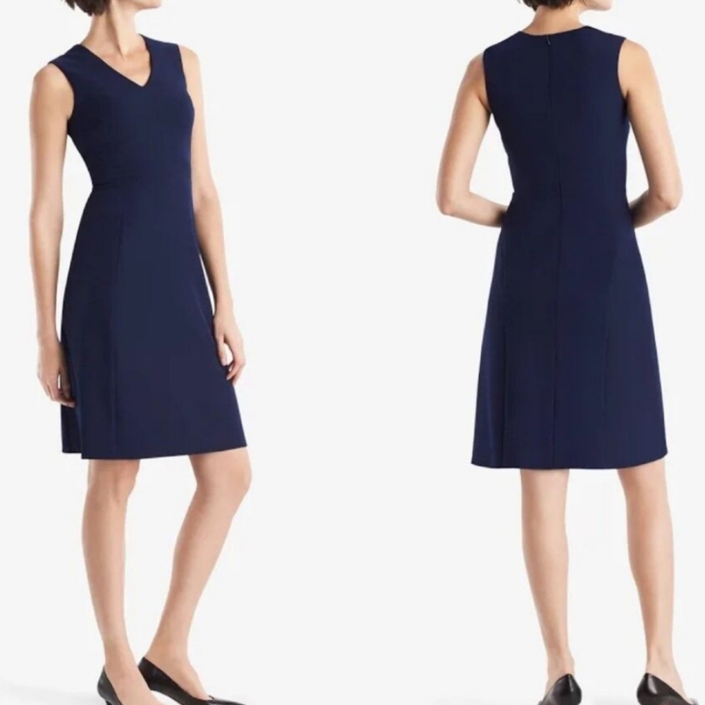 MM Lafleur Navy Sleeveless V-Neck A-Line Midi Dress